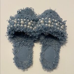 a new day Blue Fuzzy Pearl Slippers